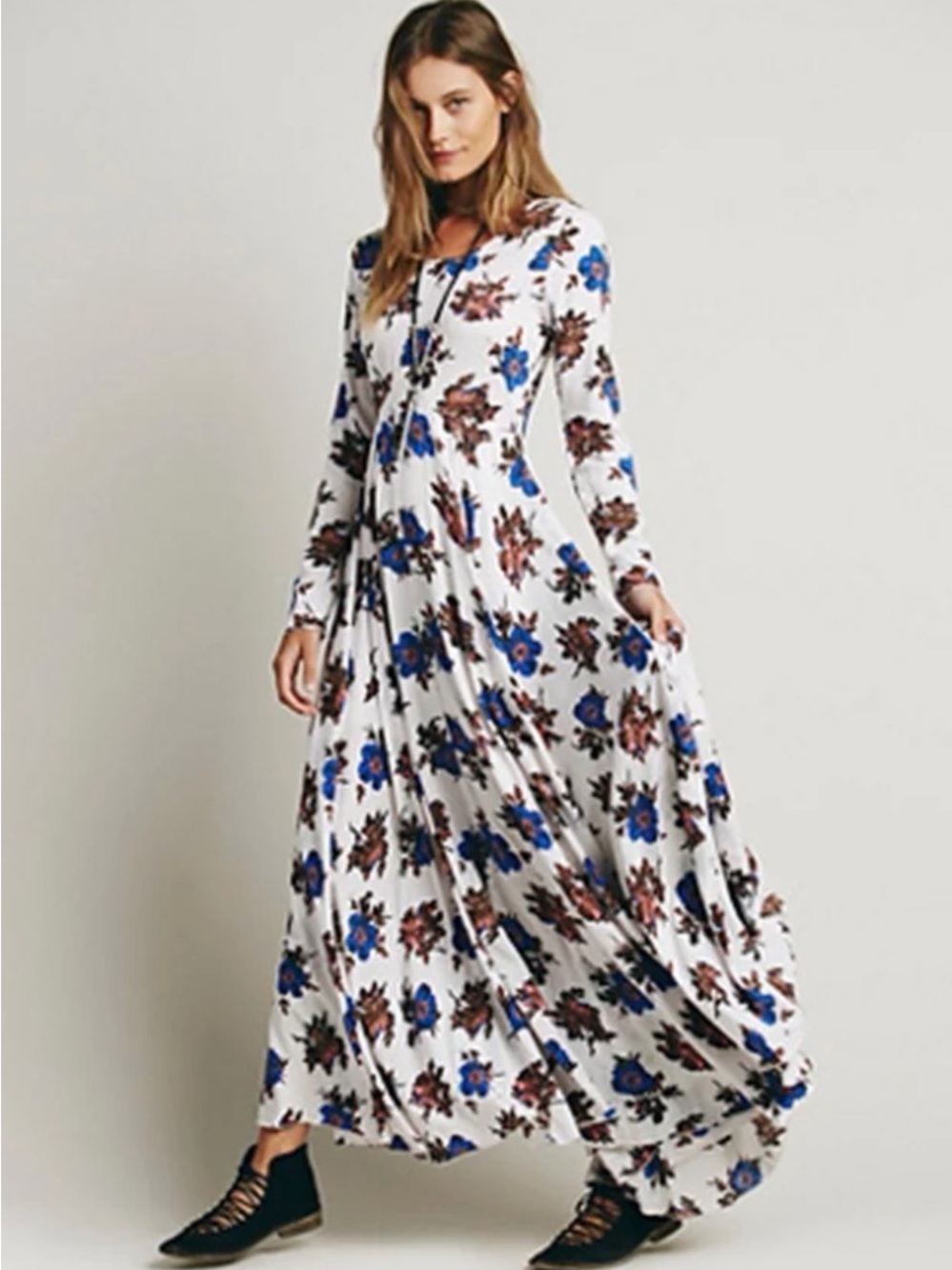Free People First Kiss Dress Small Ivory Floral Maxi Boho Festival Dress